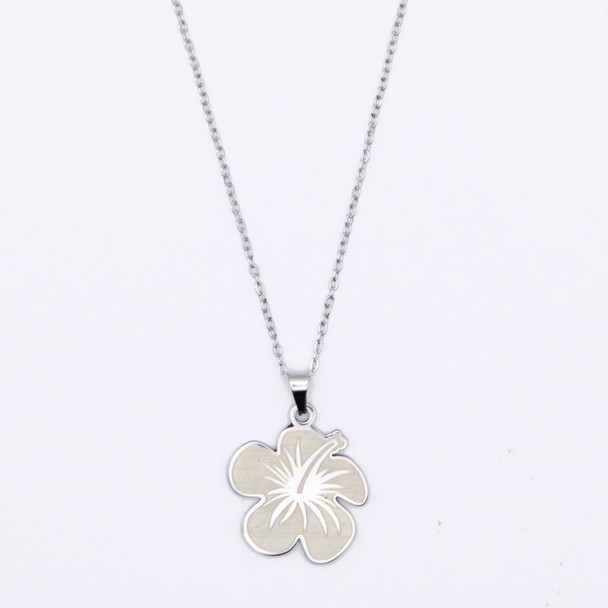 16"-18" Adjustable Stainless Steel Hibiscus Flower Pendant Necklace .68 each