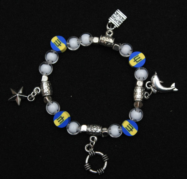 Barbados Flag Fimo w/ Clear Beads Beach Charm Bracelet .68 each