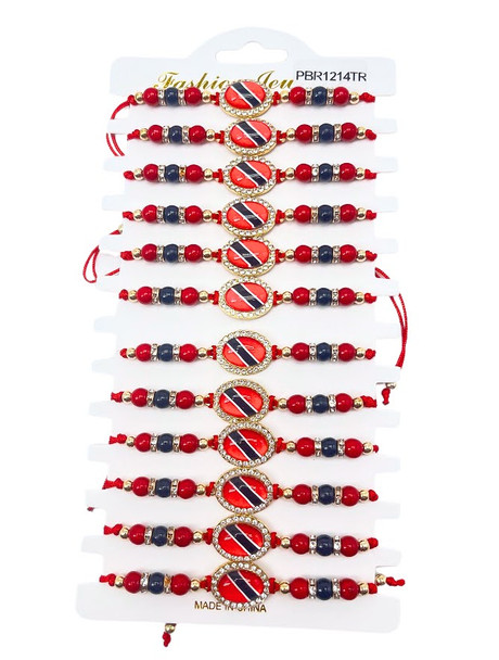 Trinidad & Tobago Flag Adjustable String Bracelet with Rhinestone Charm .68 each