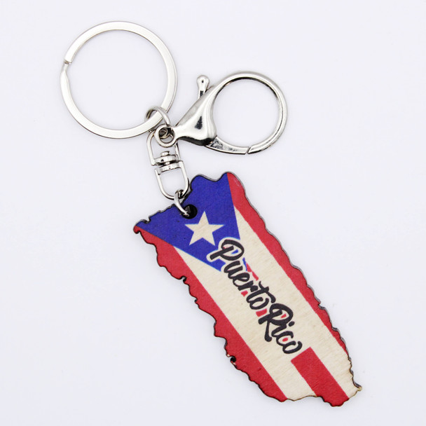 Puerto Rico Flag Map Wooden Keychain .68 each