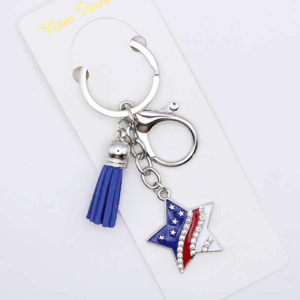 3.5" Patriotic Rhinestone Star Keychain w/ Tassel .68 each