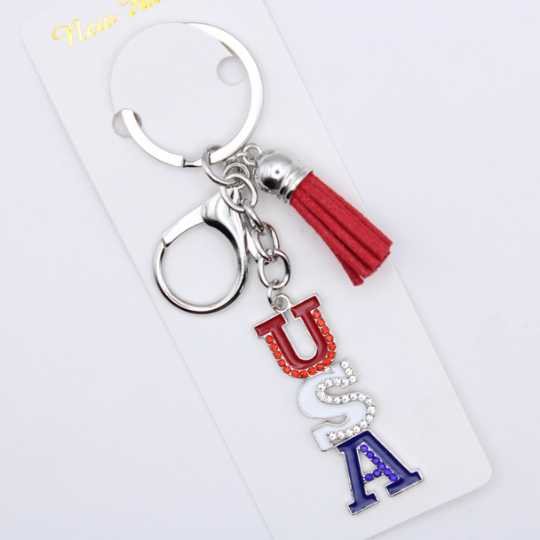3.5" Patriotic Rhinestone USA Keychain w/ Tassel .68 each