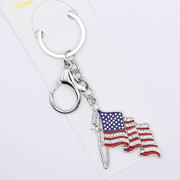 Patriotic American Flag Keychain with Rhinestone Accents .68 each