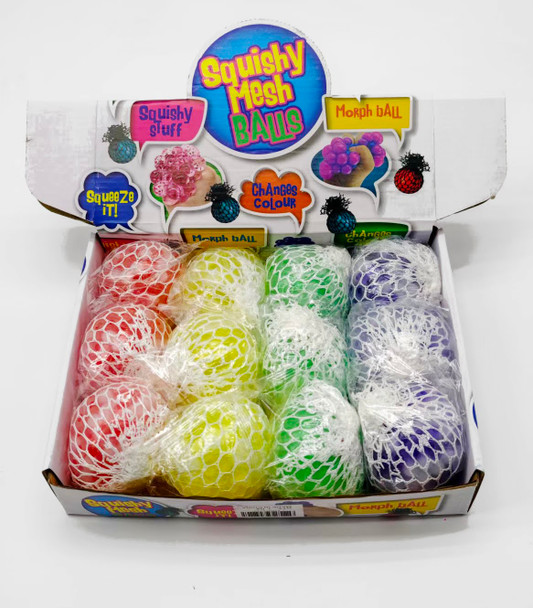 2.5" Mesh Squishy Balls  w/Orbs Inside 12 per display bx .70 each