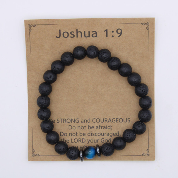 Joshua 1:9 Scripture Lava Stone Bracelet .70 each
