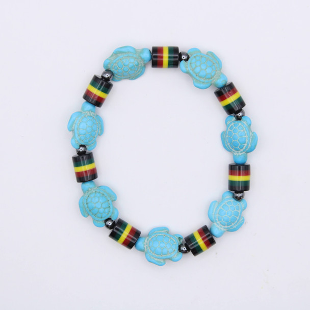 Sea Turtle Turquoise & Rasta Accent Stretch Bracelet .70 each