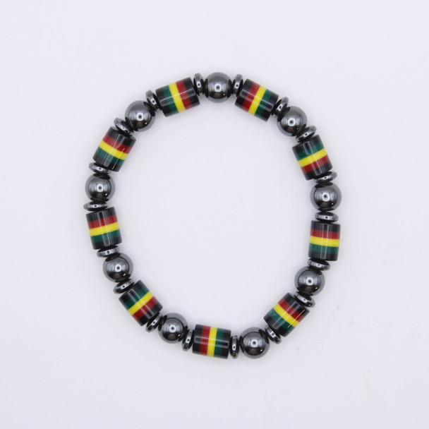 Rasta Stripe Hematite Ball Bracelet .70 each