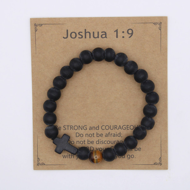 Joshua 1:9 Cross Tiger Eye Lava Stone Bracelet .70 each