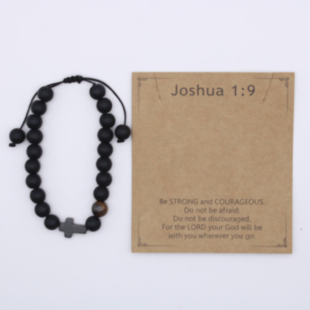 Joshua 1:9 Cross Tiger Eye Lava Stone Adjustable Bracelet .70 each