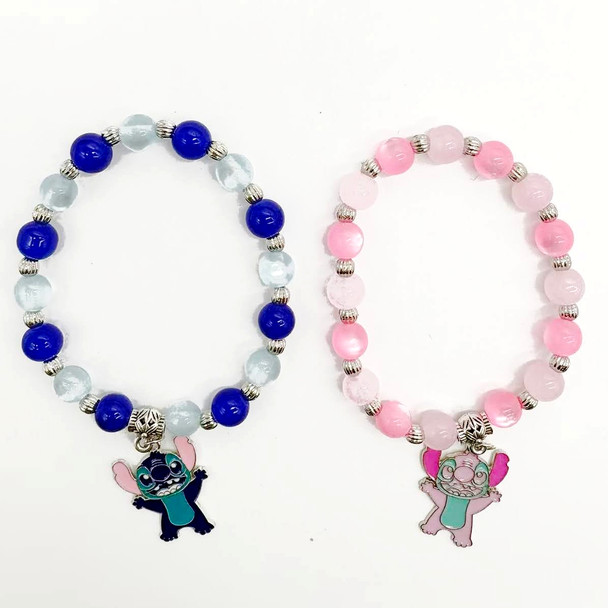 Novelty Blue & Pink Beaded Stretch Charm Bracelet .70 each