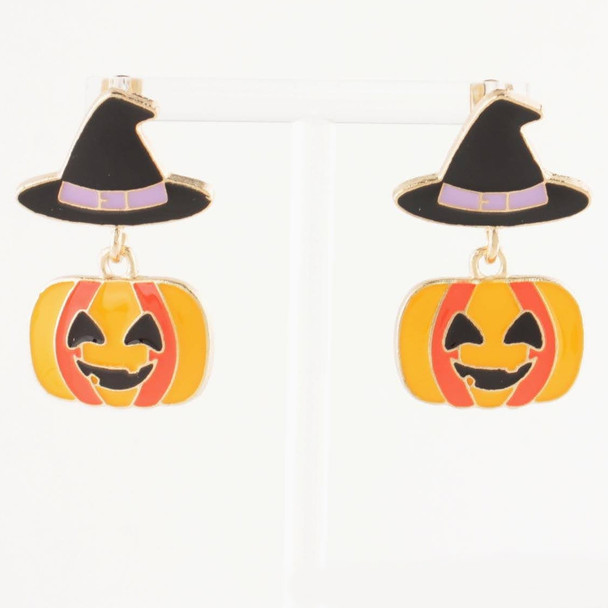 1.5" Witch Hat & Jack-O'-Lantern Halloween Drop Earrings .70 each pair
