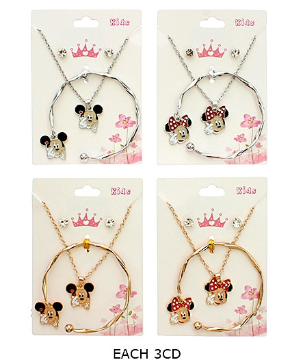 3 Pc Gold & Silver Kids Novelty Jewelry Set – Necklace, Bracelet & Earrings (872) .72 each set