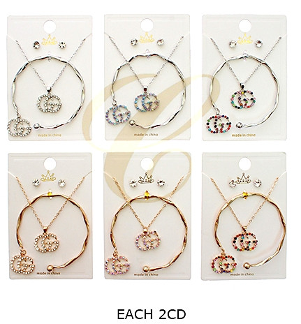 3 Pc Gold & Silver Hi Fashion Jewelry Set – Necklace, Bracelet & Earrings (866) .72 each set