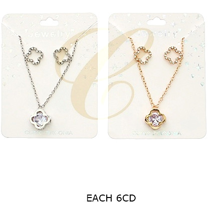 Cubic Zirconia Quatrefoil Necklace & Earring Set .70 each set