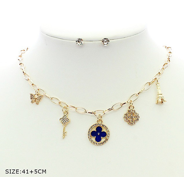 16"-18" Gold & Silver Chain Necklace with Quatrefoil Charms & Earring Set .70 each set
