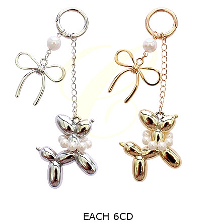 4.9" Gold & Silver Balloon Dog Pearl Keychain .70 each