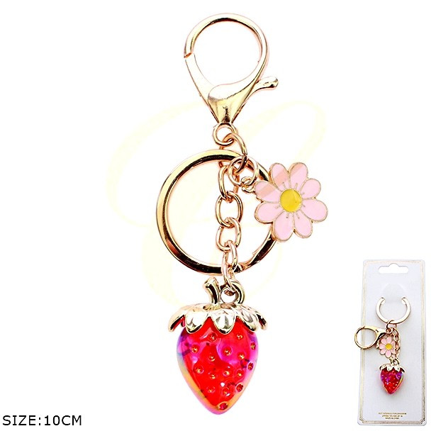 3.9" Strawberry & Daisy Charm Keychain with Lobster Clasp .70 each