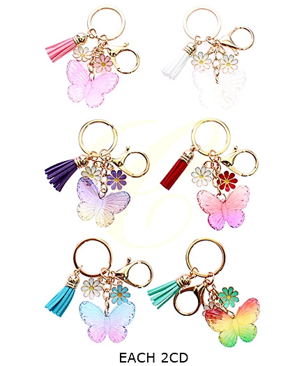 4.1" Butterfly & Daisy Tassel Charm Keychain with Lobster Clasp .70 each
