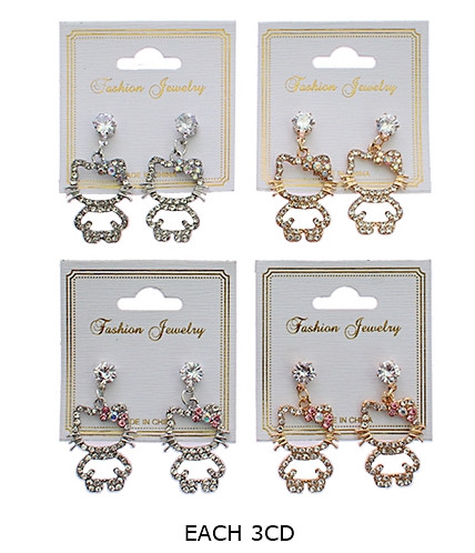 1.5" Sparkling Cat Rhinestone Earrings .70 each pair