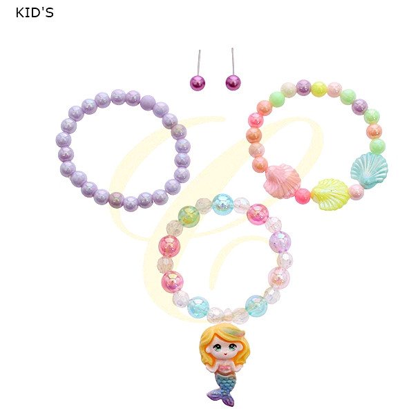 Kids Mermaid Bracelet & Stud Earring Set .70 each