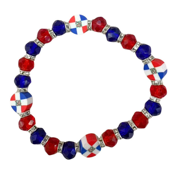 Dominican Republic Flag Fimo Pendant w/ Crystals & Rondelles Bracelet .70 each