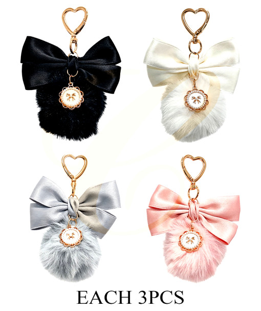Faux Fur Pom-Pom Bow Keychain .70 each