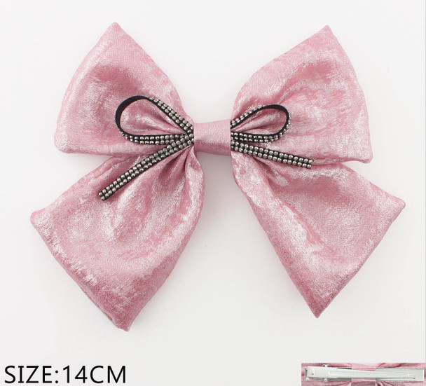 5.5" Metallic Satin Hair Bow with Stone Trim Pastel Colors .70 each