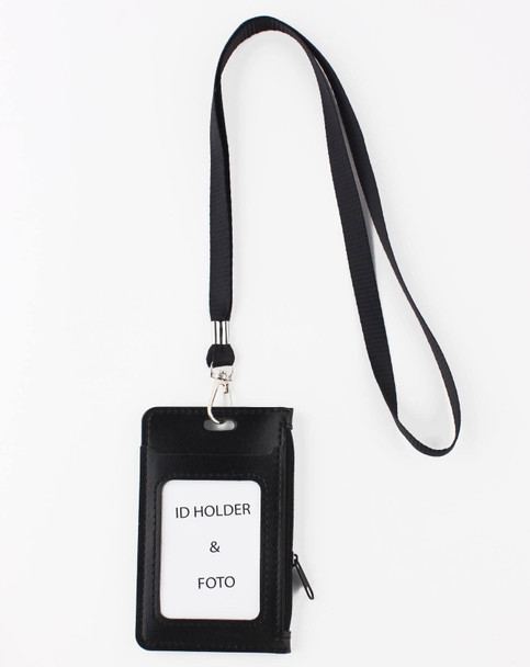 All Black Faux Leather ID Holder Wallet with Lanyard .70 each