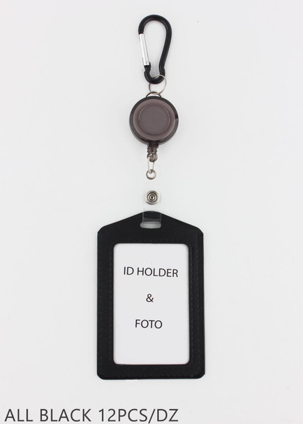 4" All Black Clip On Retractable ID Holder (Vertical) .70 each