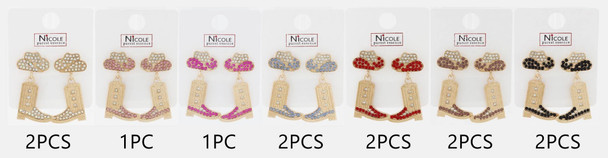 1.5" Rhinestone Cowgirl Boot Drop Earrings with Hat Stud .70 each pair