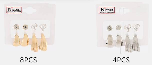 4 Pair Fashion Earring Set Heart, Studs & Hoops .70 each set