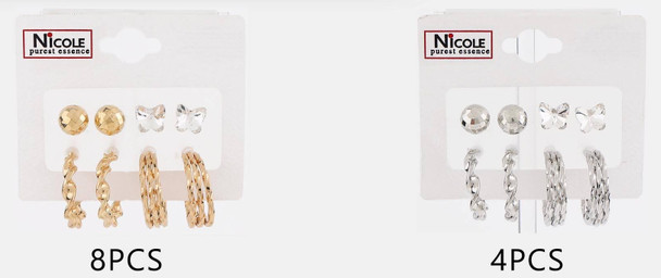 4 Pair Fashion Earring Set Butterfly, Studs & Hoops .70 each set