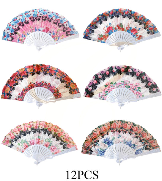 9" Floral Print Folding Hand Fan .70 each