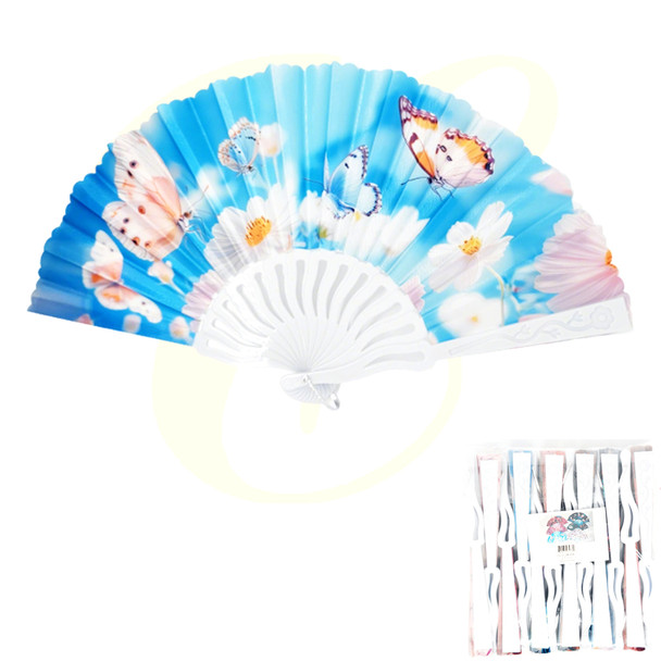 9" Butterfly & Floral Print Folding Hand Fan .70 each