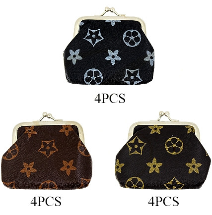 3.5" Brown Tone Snap Closure Coin Purse Fashion Print .70 each