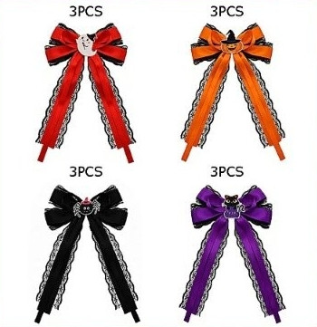 8.7" Halloween Lace Bow Hair Clip .70 each