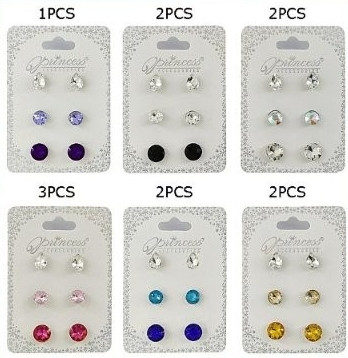 3 Pair Mixed Shapes Rhinestone Stud Earrings Set .70 each set