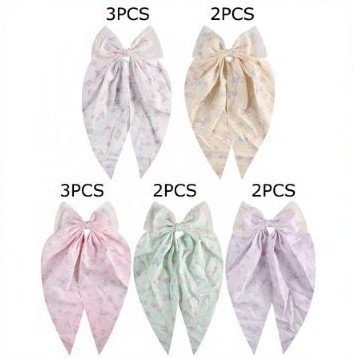 5.9" Floral Print Long Tail Boutique Ribbon Bow .70 each