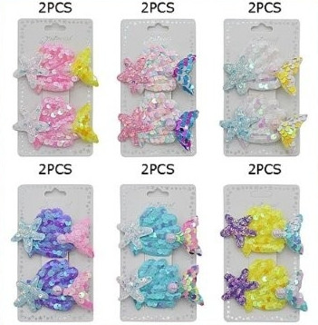3.2" 2 Pc Set Mermaid Sequin Hair Clip .70 each set