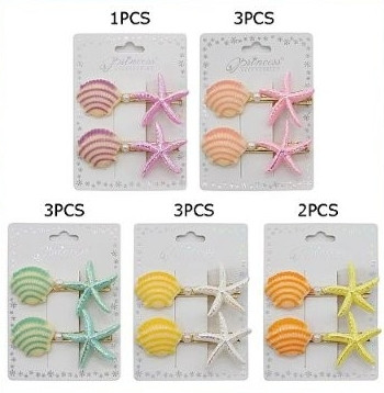 2.8" 2 Pc Set Starfish & Seashell Hair Clip .70 each set