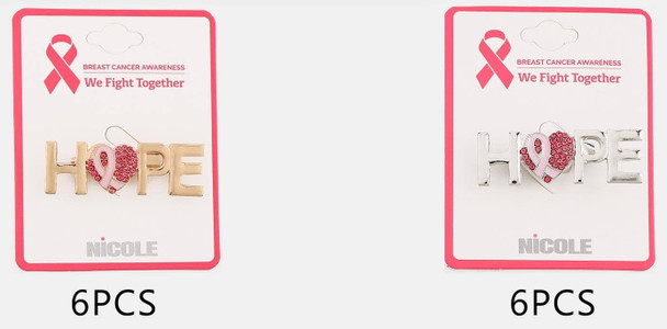 Hope Pink Ribbon Breast Cancer Awareness Brooch Pin .70 each