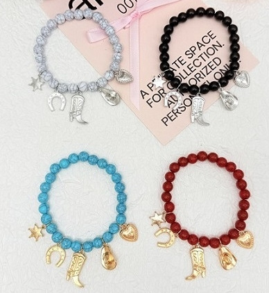 Western Cowboy Boot Charm Beaded Bracelet .70 each