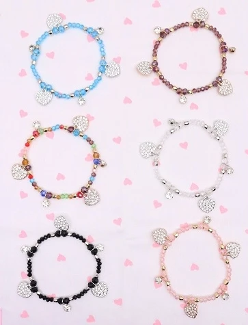 Colorful Crystal Heart Charm Bracelet .70 each