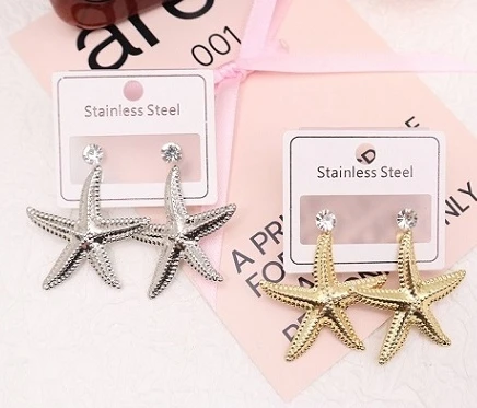 2" Starfish Gold & Silver Dangling Stainless Steel Earring .70 each pair