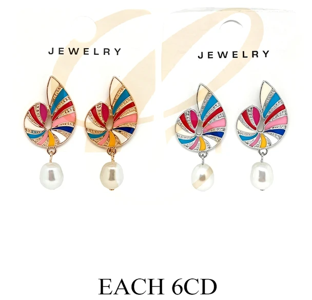 Multicolor Enamel Shell Pearl Drop Earrings .70 each pair