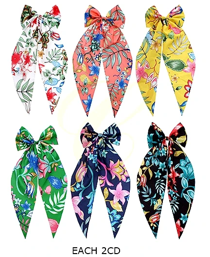 15" Tropical Floral Print Long Tail Gator Clip Hair Bow .70 each
