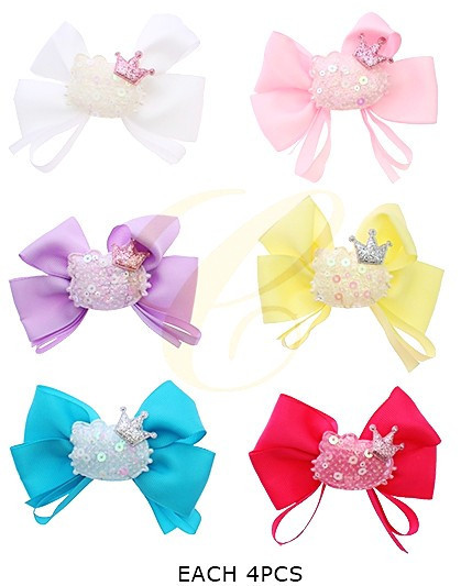 4.3" Sparkly Sequin Cat Gator Clip Hair Bow Pastel Colors 24 pcs pk .35 each