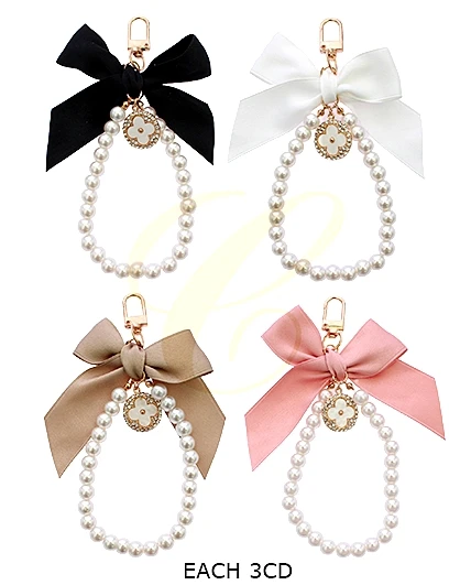 Pearl Wristlet Charm Keychain w/ Ribbon .70 each