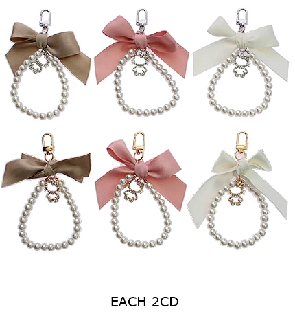 Pearl Wristlet Charm Keychain w/ Ribbon .70 each