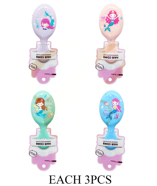 5.3" Mermaid Print Gift Hair Brushes 12 per pk .70 each
